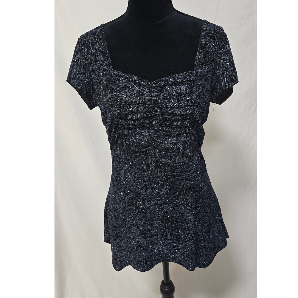 Y2K Dressbarn Collection women L sequence blouse short sleeve‎ coquette romantic